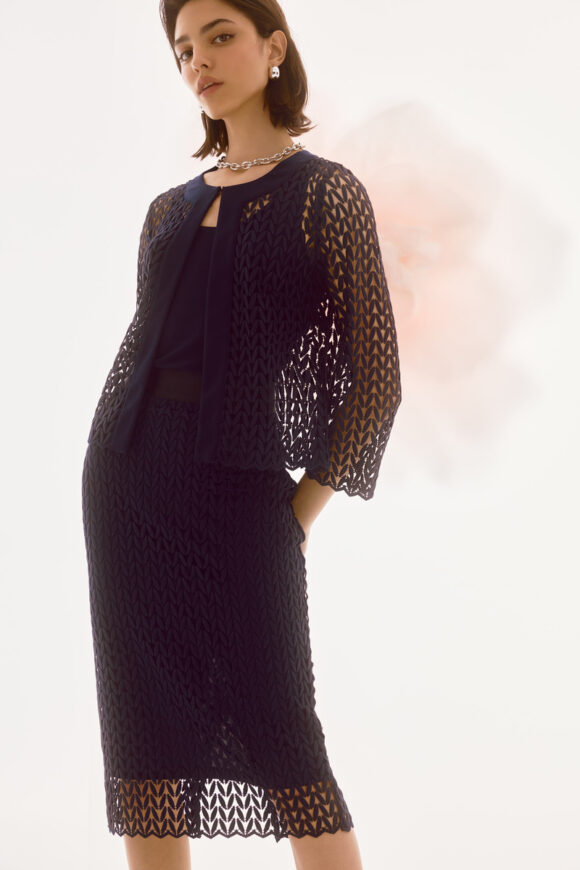 Joseph Ribkoff 251755 Midnight Blue Guipure Lace Pencil Skirt