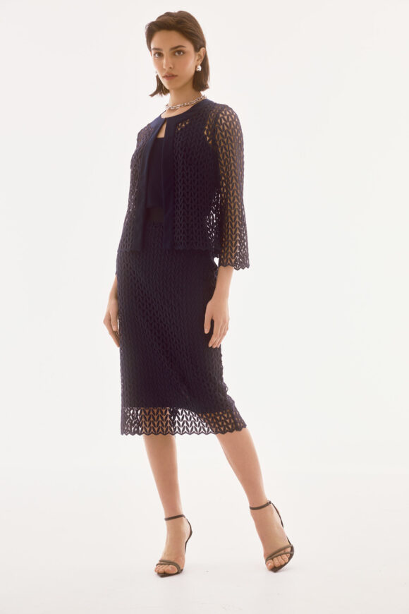 Joseph Ribkoff 251755 Midnight Blue Guipure Lace Pencil Skirt