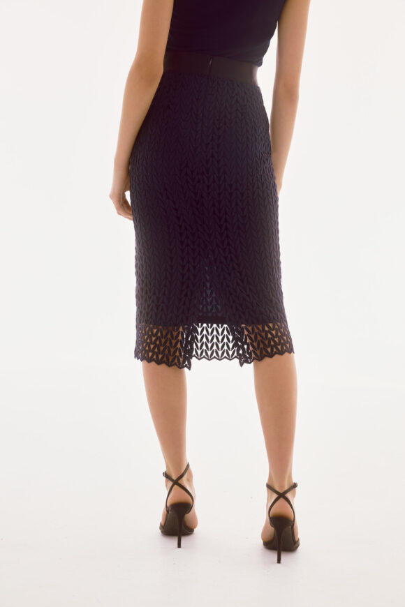 Joseph Ribkoff 251755 Midnight Blue Guipure Lace Pencil Skirt