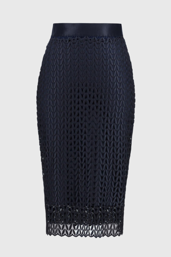 Joseph Ribkoff 251755 Midnight Blue Guipure Lace Pencil Skirt