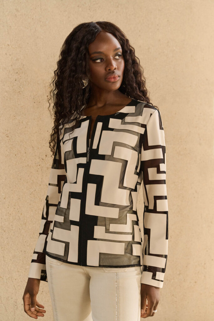 Joseph Ribkoff 251932 Fitted Mesh & Leatherette Jacket