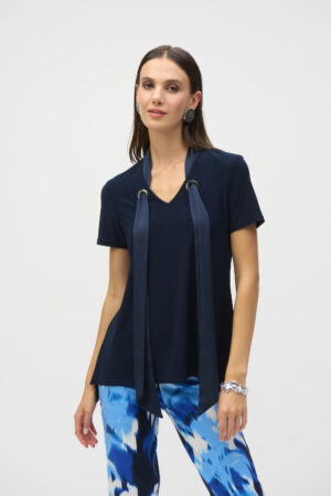 Joseph Ribkoff 252100 Midnight Blue With Satin Scarf Top