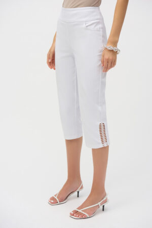 Joseph Ribkoff 252192 White Capri Guipure Detail Trousers