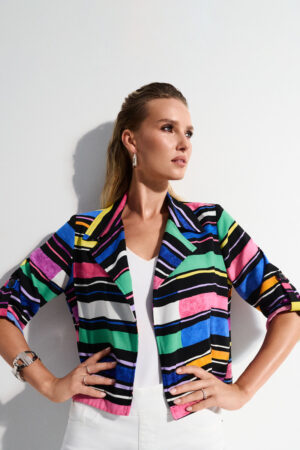 Joseph Ribkoff 252215 Black/Multi Stripe Print Short Jacket