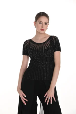 Frank Lyman 258719U Black Shimmer Knit Top