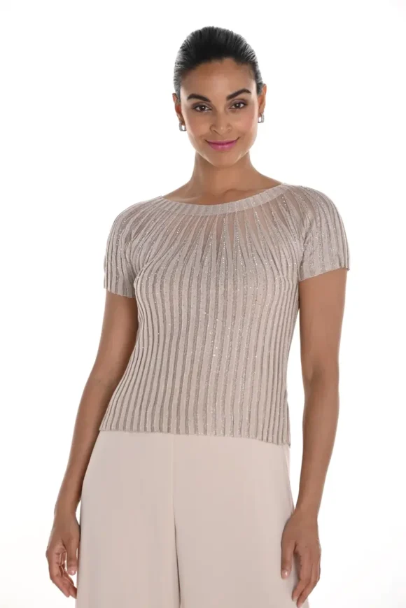 Frank Lyman 258719U Champagne Shimmer Knit Top