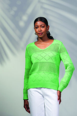 Alison Sheri A45289 Green V-Neck Knit Top