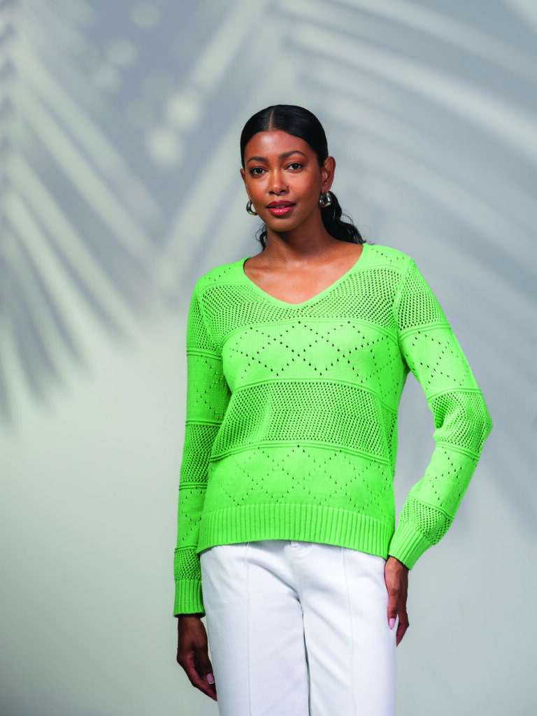 Alison Sheri A45289 Green V-Neck Knit Top