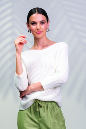Alison Sheri A45397 White 3/4 Sleeve Knit Top