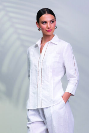 Alison Sheri A45456 White 3/4 Sleeve Linen Mix Blouse