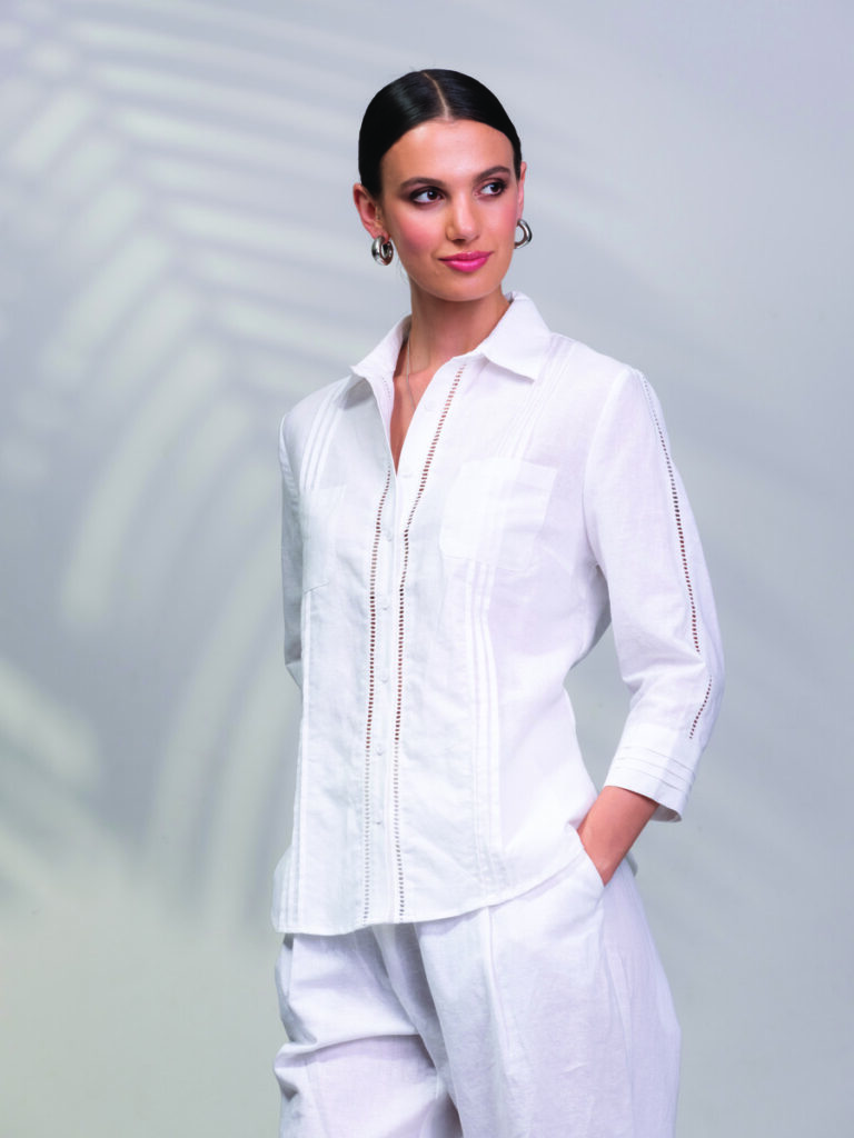 Alison Sheri A45456 White 3/4 Sleeve Linen Mix Blouse