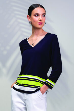 Alison Sheri A45541 Navy/Multi V-Neck Knit Top