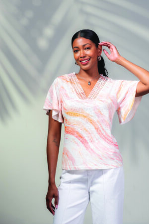 Alison Sheri A45583 White/Multi Lace Detail Top