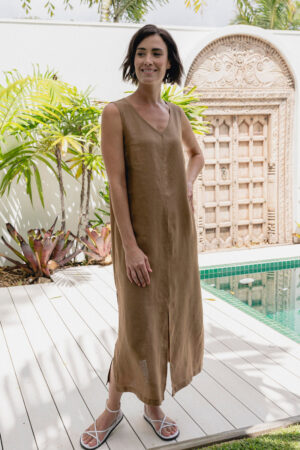 See Saw SS45 Toffee Maxi Sleeveless Linen Dress