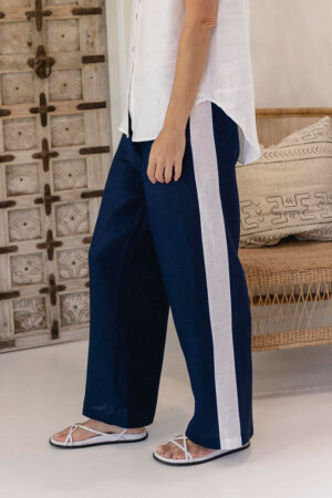 See Saw SS59 Navy/White Linen Wide Leg Trousers