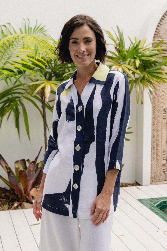 See Saw SS81 Sake Print V-Neck Linen Blouse