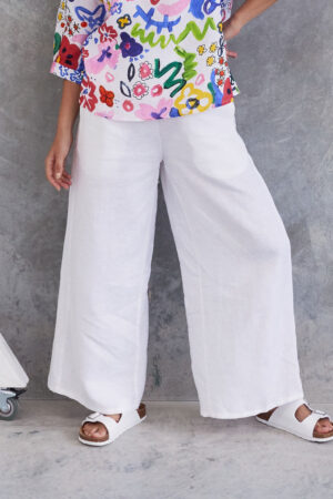 Kaleido W43 White Wide Leg Linen Trousers