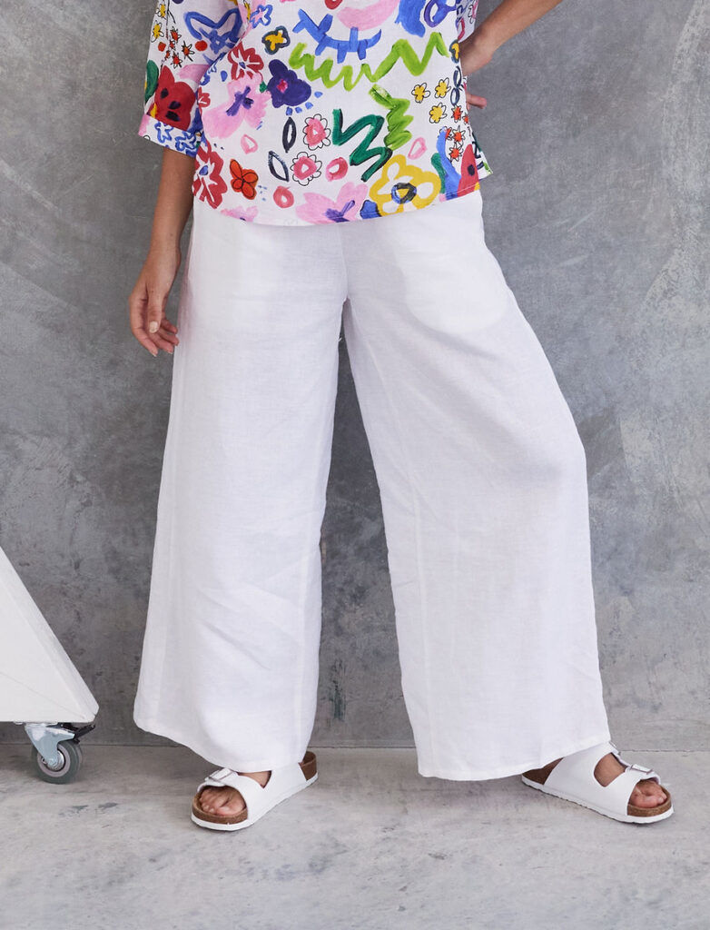 Kaleido W43 White Wide Leg Linen Trousers