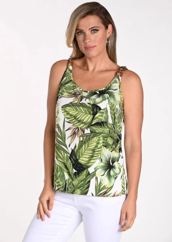 Frank Lyman 241177 Green/Multi Tropical Print Top
