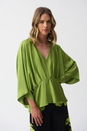 Joseph Ribkoff 251037 Greenery Hammered Satin Peplum Top