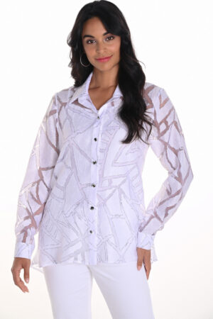 Frank Lyman 251107 White/Black Print Woven Blouse