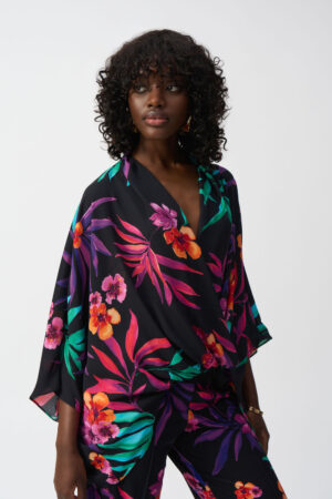 Joseph Ribkoff 251127 Georgette Tropical Print Wrap Top