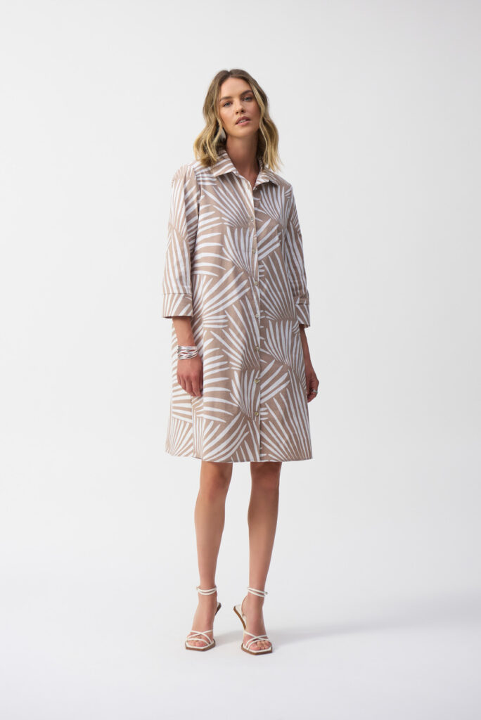 Joseph Ribkoff 251144 Dune/Vanilla Tropical Print Shirt Dress