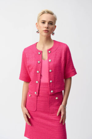 Joseph Ribkoff 251196 Pink Bouclé Cropped Jacket