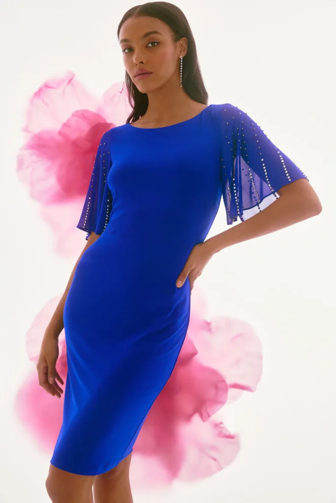 Joseph Ribkoff 251721 Silky Knit and Chiffon Sheath Dress