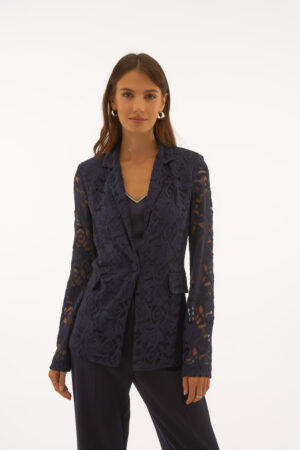 Joseph Ribkoff 251726 Midnight Blue Lace Fitted Blazer