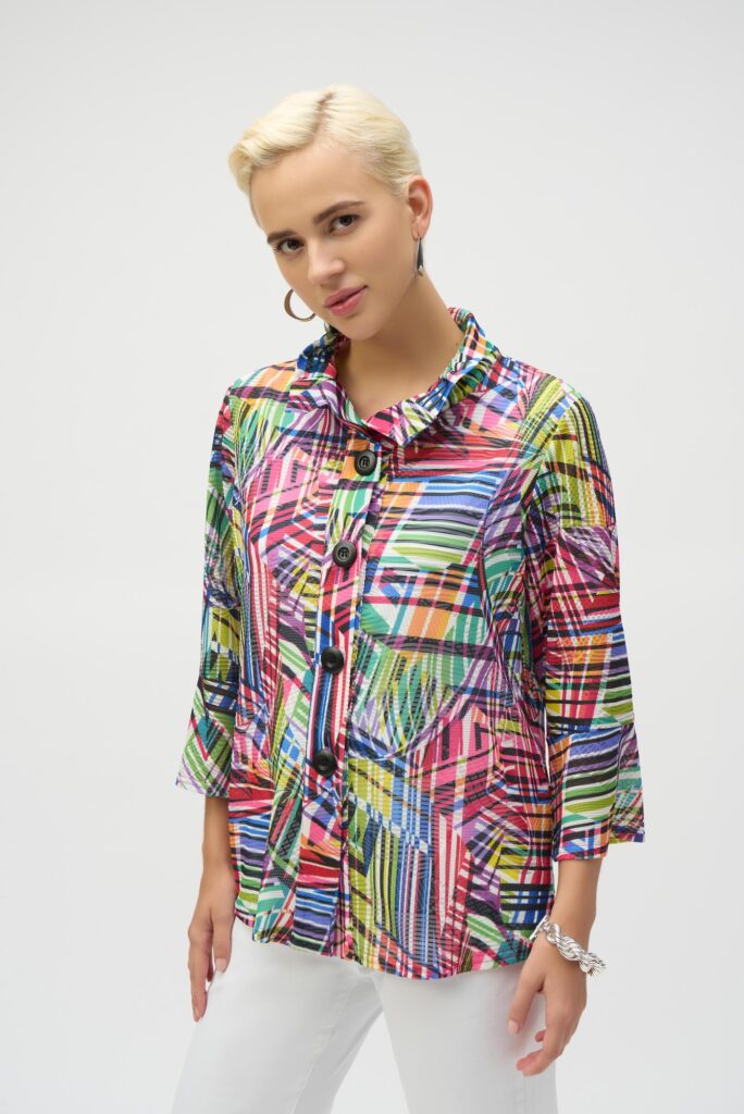 Joseph Ribkoff 252038 Black/Multi Print Trapeze Jacket