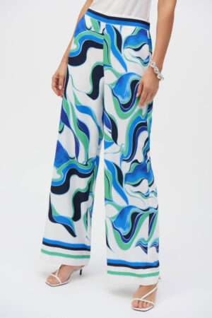 Joseph Ribkoff 252084 Vanilla/Multi Print Wide-Leg Trousers