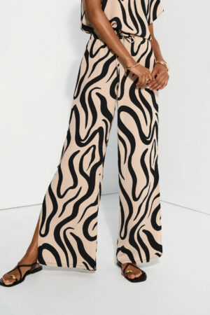 Joseph Ribkoff 252178 Beige/Black Abstract Print Wide Leg Pants