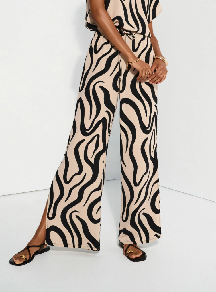 Joseph Ribkoff 252178 Beige/Black Abstract Print Wide Leg Pants