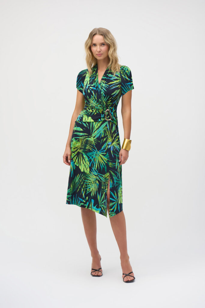 Joseph Ribkoff 252203X Multi Tropical Print Fit and Flare Dress
