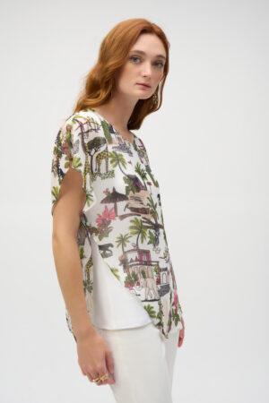 Joseph Ribkoff 252228 Chiffon Conversational Print Poncho Top