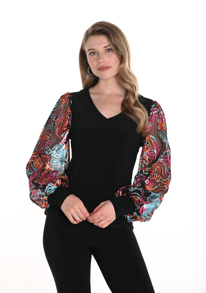 Frank Lyman 256279 Black/Multi Embroidered Top