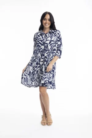 Orientique 40058 Hayman Navy Collared Puff Sleeve Dress