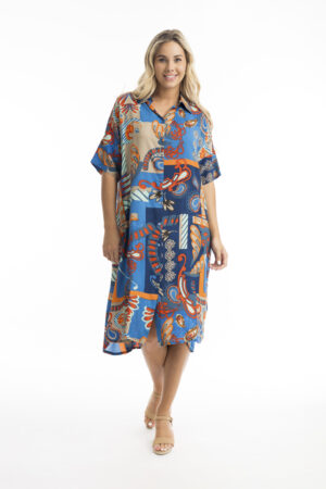 Orientique 30001 Blue/Multi Print Camps Bay Shirt Dress