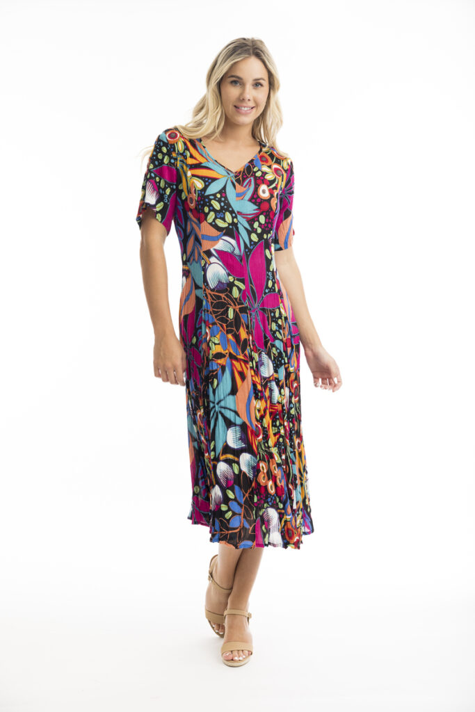 Orientique 61680 Multi Copacabana Short Sleeve Godet Dress