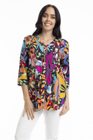 Orientique 62666 Multi Copacabana 3/4 Sleeve Pleated Top