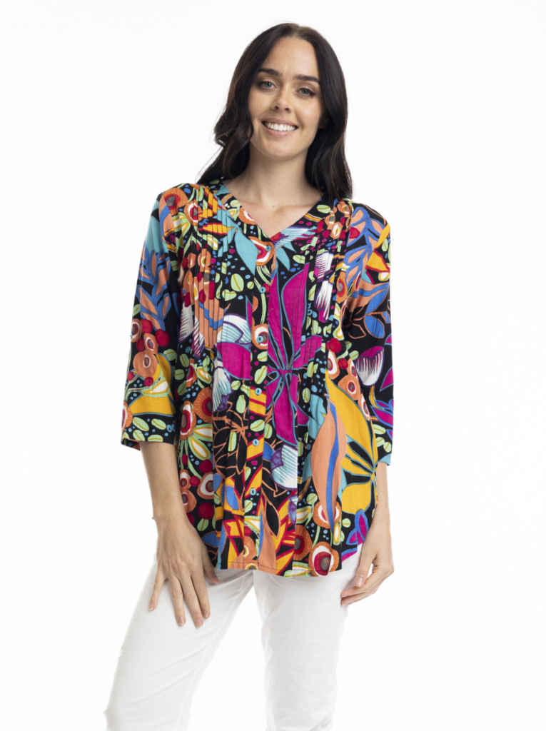 Orientique 62666 Multi Copacabana 3/4 Sleeve Pleated Top