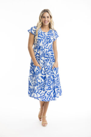 Orientique 40064 Hayman Blue Bias Dress With Pockets