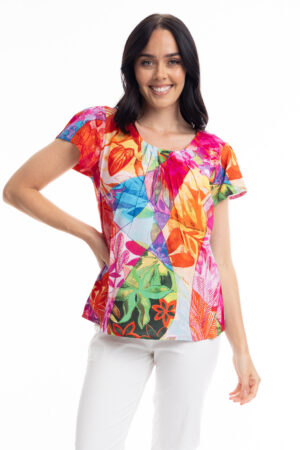 Orientique 32355 Jozani Floral Print Cap Sleeve Top