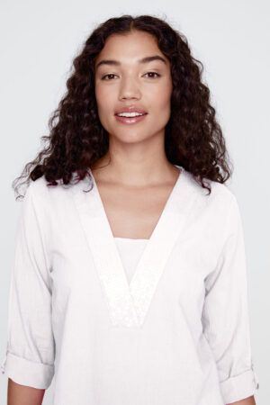 Coco Y Club 5012 Off-White Sequin Detail Cotton Top