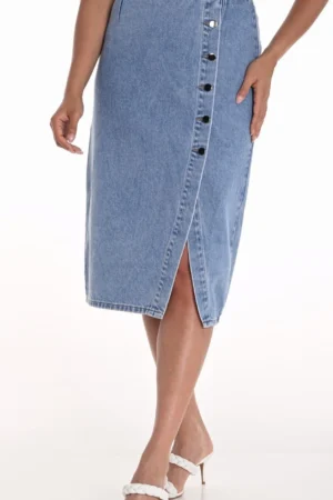 Frank Lyman 251508 Blue Button Detail Denim Skirt