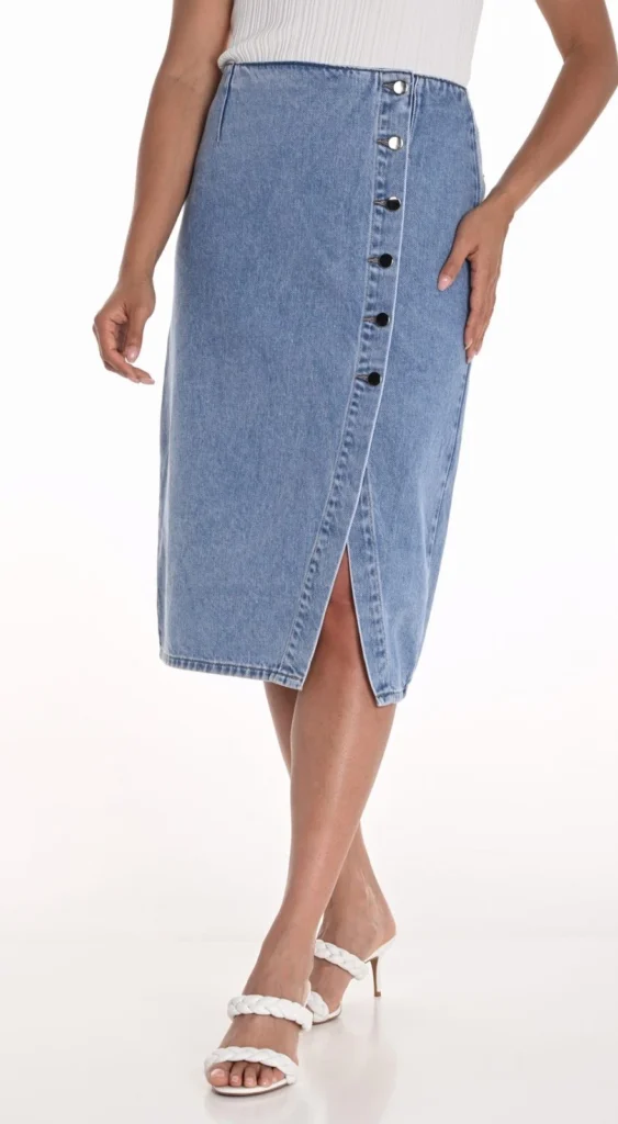 Frank Lyman 251508 Blue Button Detail Denim Skirt