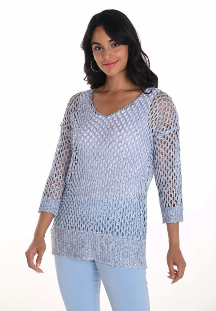 Frank Lyman 251522 Light Blue Knit Top With Sequins