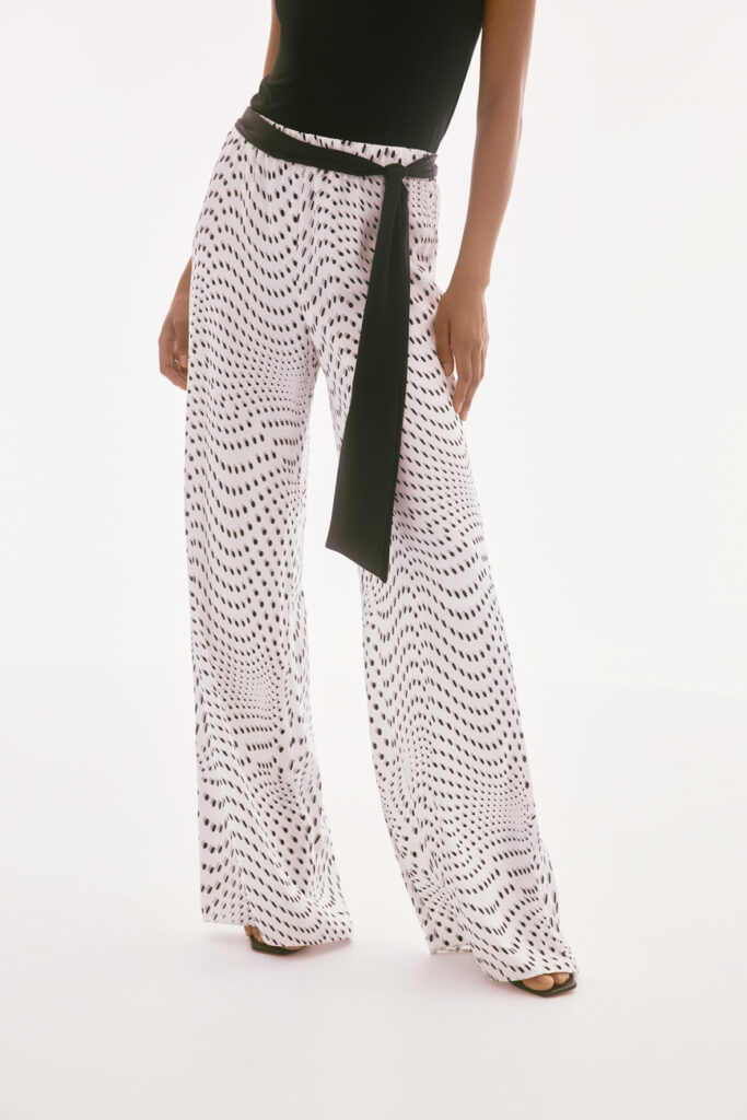 Joseph Ribkoff 251747 Satin Dot Print Belted Wide Leg Pants