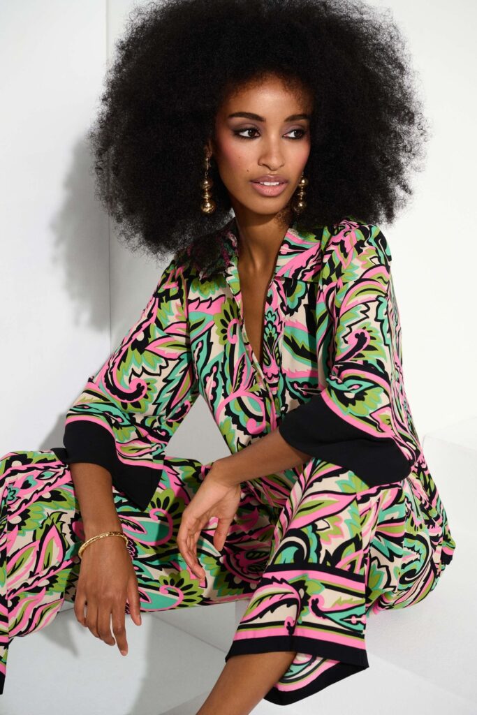 Joseph Ribkoff 252141 Black/Multi Woven Paisley Print Top